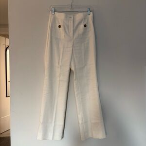 Ann Taylor Cream/White High Waisted, Straight Leg Trousers